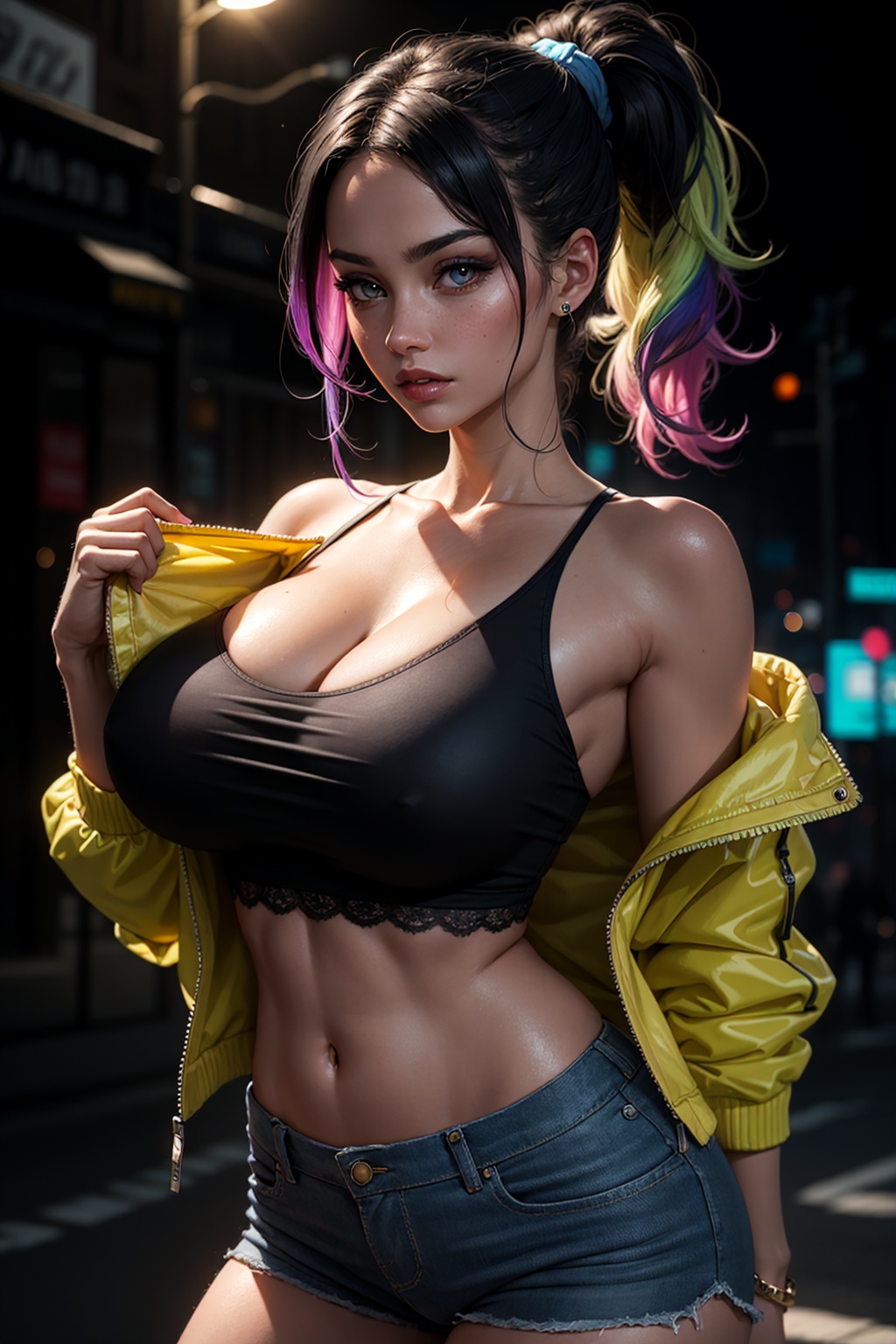 A woman,  rainbow hair,  cute girl on Tensor.Art