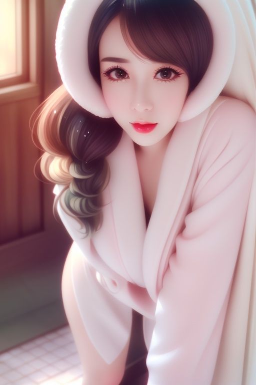 Masterpiece: 1.2, realistic, real picture, rich details details, 1girl, solo, makeup, Cleft lip, perfect face shape, big breasts: 1.4, skindentation, Bend over and look at the camera, Thick thigh, Wide buttock, Thin waist, Tall man, Bathrobe, Horsetail, wet, Sweat: 1.2, Wet, Sexy, Blush, Depth of field, high detail, best quality