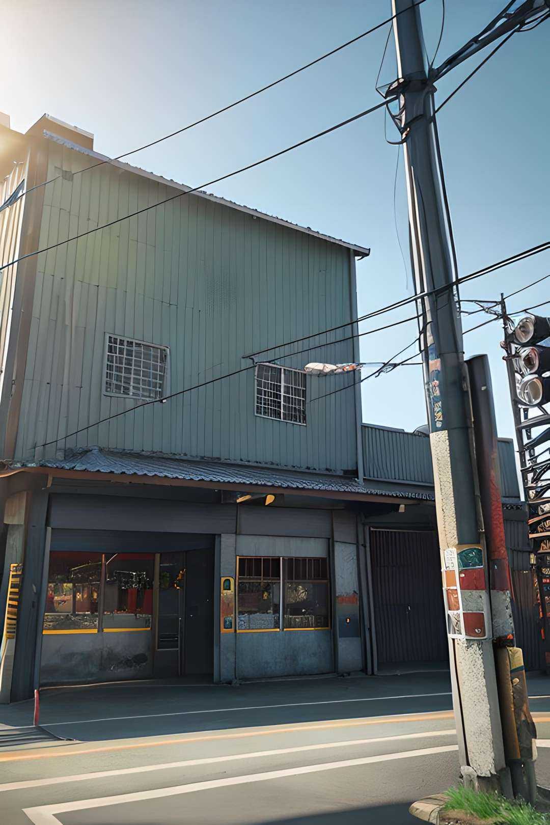 sunny day,  city,  metal steel building on Tensor.Art