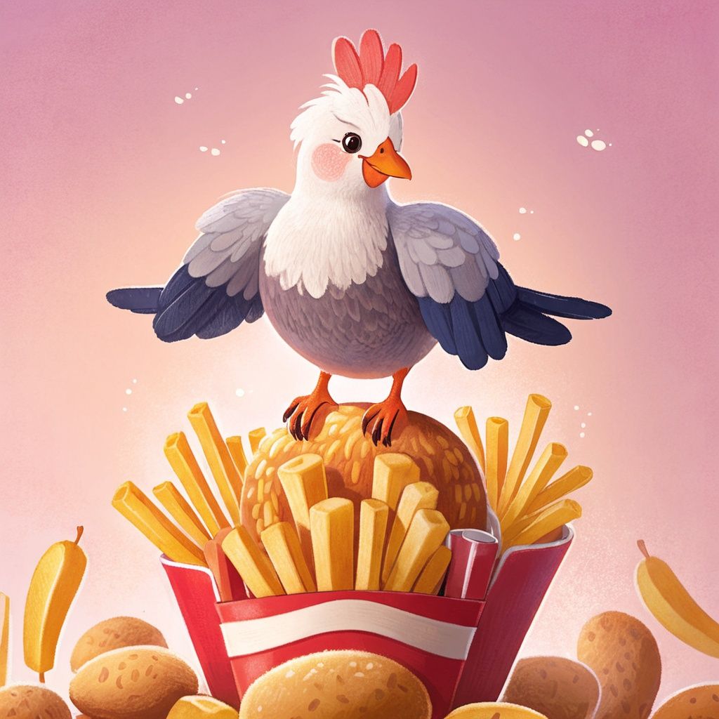 a dorable piegeon standing on a pack of french fries by Madmoon on Tensor.Art