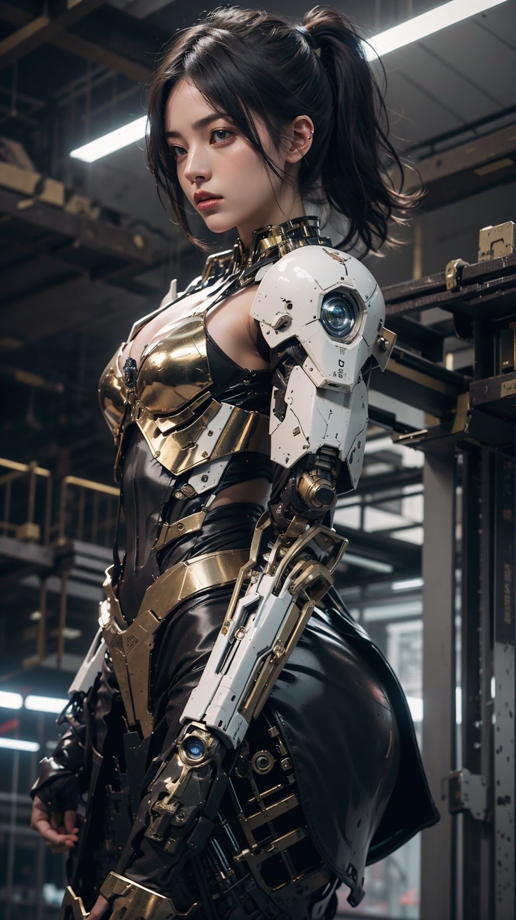 1girl,solo,from_side,no_humans,glowing,portrait,mecha,science_fiction,looking_ahead,cinematic lighting,strong contrast,high level of detail,Best quality,masterpiece,<lora:Gundam_Mecha:0.4>,