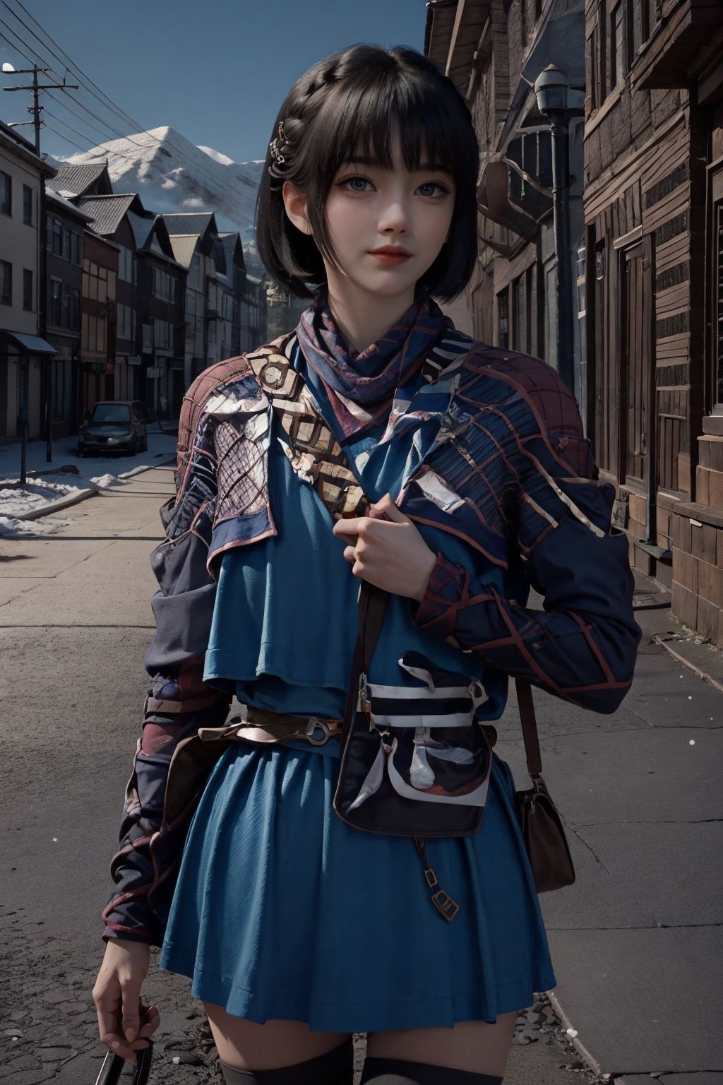 masterpiece,best quality,official art,extremely detailed CG unity 8k wallpaper,1girl,short hair,winter uniform, open coat, scarf,cowboy shot, hand up, above clouds, snowflakes, snow shelter, light rays, light particles, <lora:文思月:0.6>