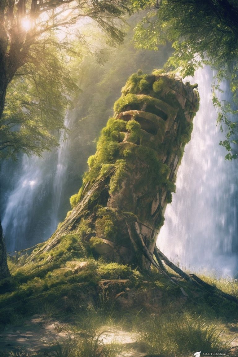 (masterpiece,best quality:1.5)EpicLand, ruins, outdoors, day, artist_name, water, tree, no_humans, watermark, sunlight, grass, plant, nature, scenery, forest, light_rays, waterfall, moss<lora:sdxl_EpicLand-000003:1>