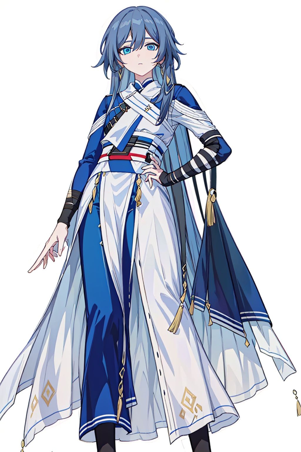 (masterpiece:1.3), (the best quality:1.2), (super fine illustrations:1.2), (Masterpiece), high quality, high detail,(white background:1.2), looking at viewer, (SOLO:1.4),outline,,simple background,  fu_hua, blue_eyes, taixu
,taixu