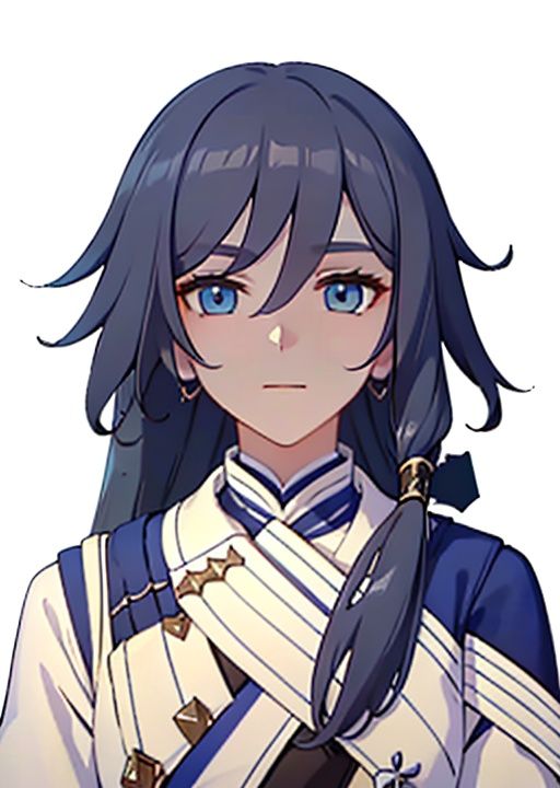 (masterpiece:1.3), (the best quality:1.2), (super fine illustrations:1.2), (Masterpiece), high quality, high detail,(white background:1.2), looking at viewer, (SOLO:1.4),outline,,simple background, <lora:taixutest:0.8> fu_hua, blue_eyes, taixu