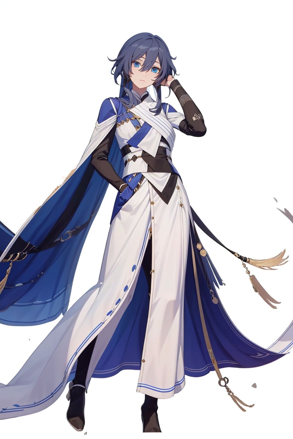 (masterpiece:1.3), (the best quality:1.2), (super fine illustrations:1.2), (Masterpiece), high quality, high detail,(white background:1.2), looking at viewer, (SOLO:1.4),outline,,simple background,  fu_hua, blue_eyes, taixu
,taixu