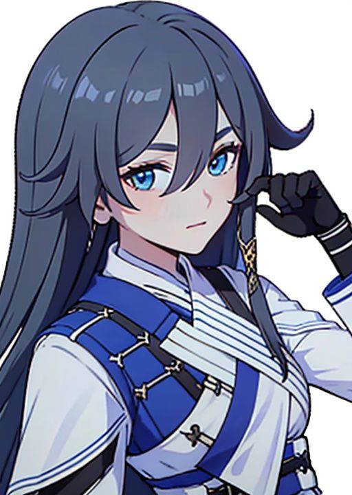 (masterpiece:1.3), (the best quality:1.2), (super fine illustrations:1.2), (Masterpiece), high quality, high detail,(white background:1.2), looking at viewer, (SOLO:1.4),outline,,simple background, <lora:taixutest:0.8> fu_hua, blue_eyes, taixu