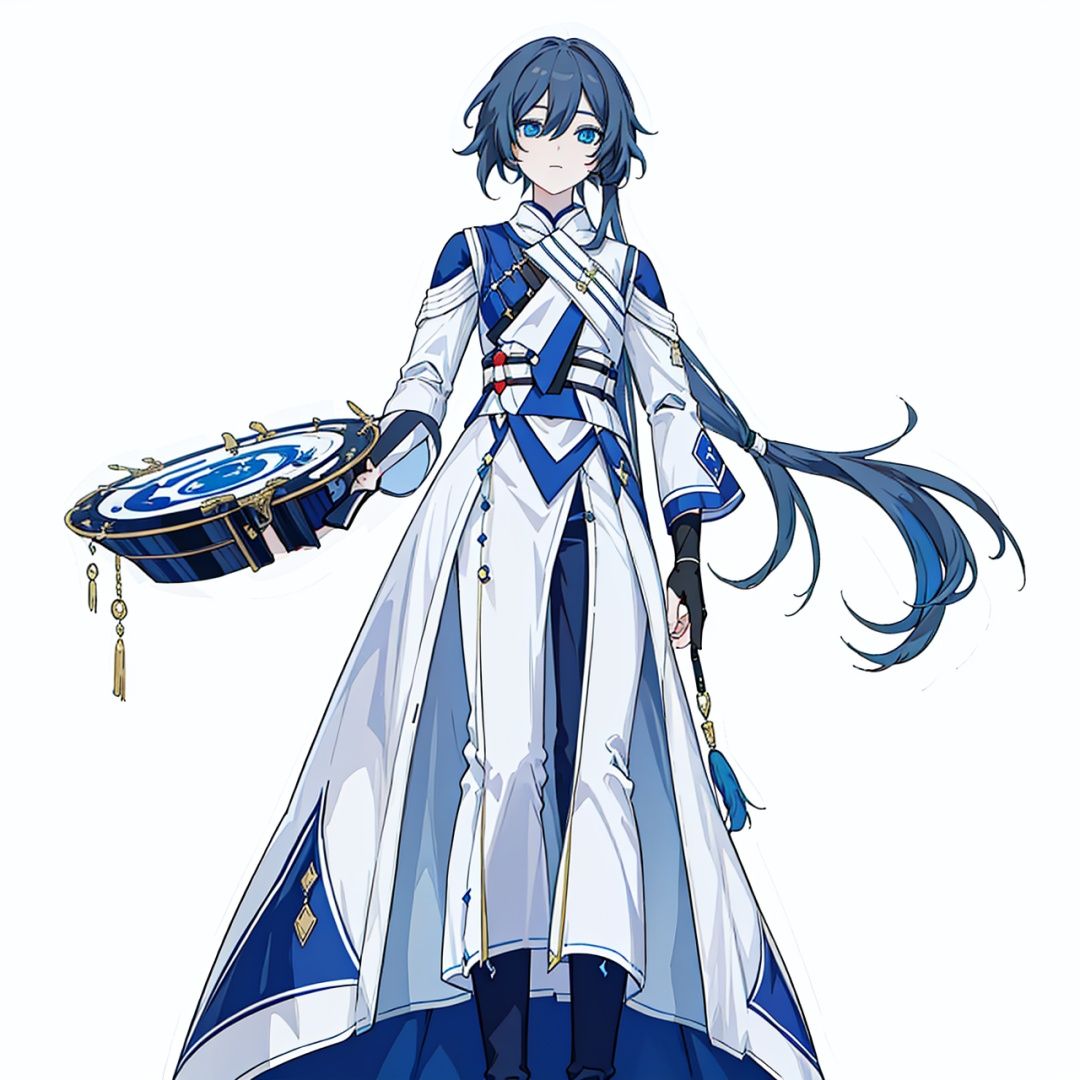 (masterpiece:1.3),(the best quality:1.2),(super fine illustrations:1.2),(Masterpiece),high quality,high detail,(white background:1.2),looking at viewer,(SOLO:1.4),outline,simple background, fu_hua, blue_eyes, taixu