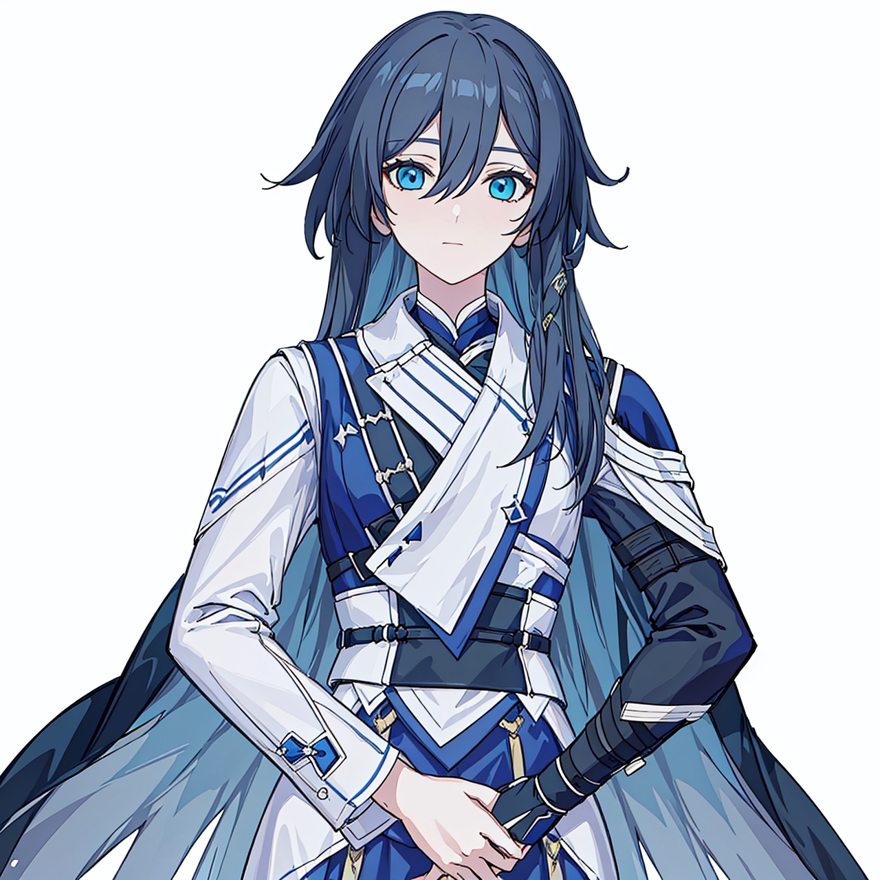  (masterpiece:1.3),(the best quality:1.2),(super fine illustrations:1.2),(Masterpiece),high quality,high detail,(white background:1.2),looking at viewer,(SOLO:1.4),outline,simple background, fu_hua, blue_eyes, taixu