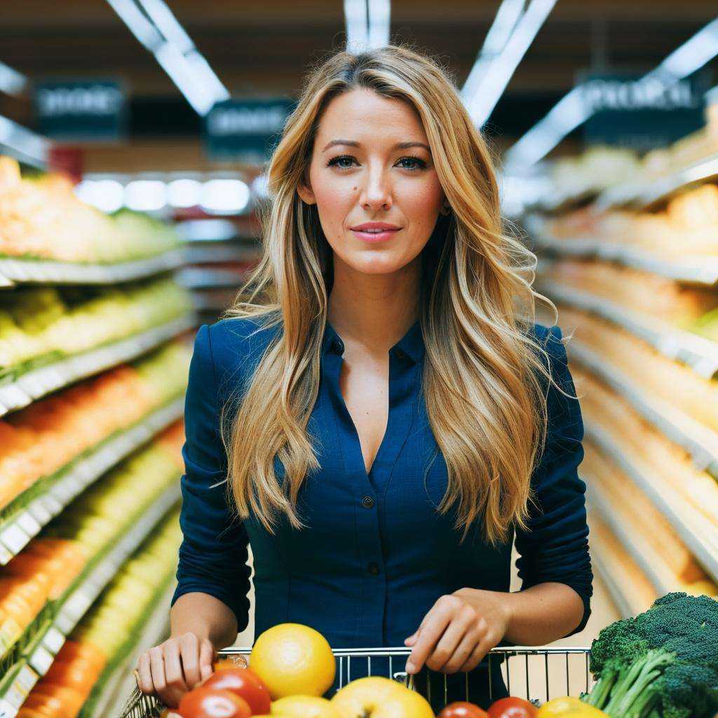 a photo of blake lively,  ohwx woman,  in a grocery store on Tensor.Art