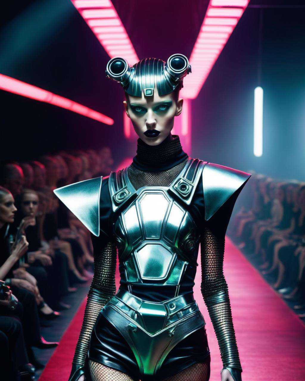 a weird fashion runway inspired by 90s cyberpunk ,  by Juli Grbac ,  by Kermit Tesoro on Tensor.Art