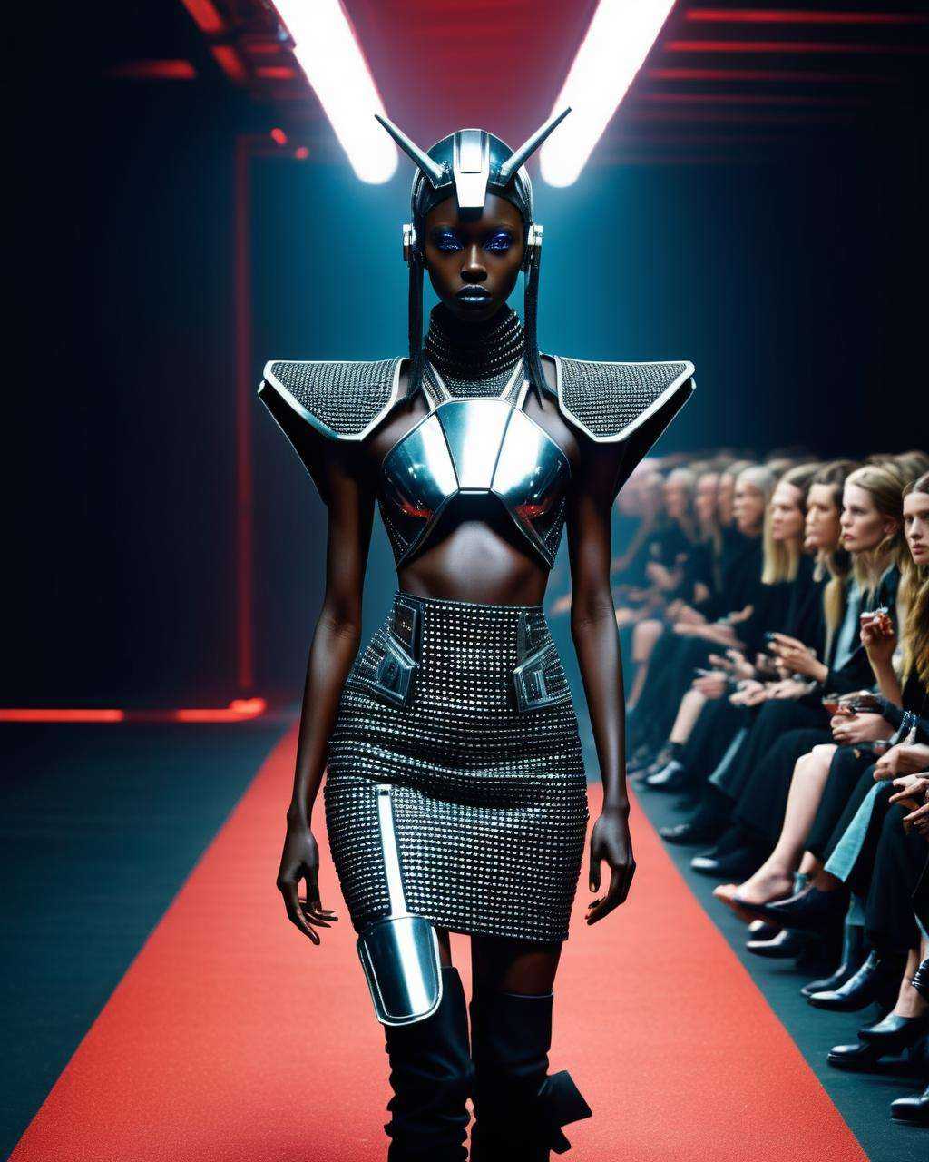 a weird fashion runway inspired by 90s cyberpunk ,  by Lamine Badian Kouyaté ,  by Tim Hamilton on Tensor.Art