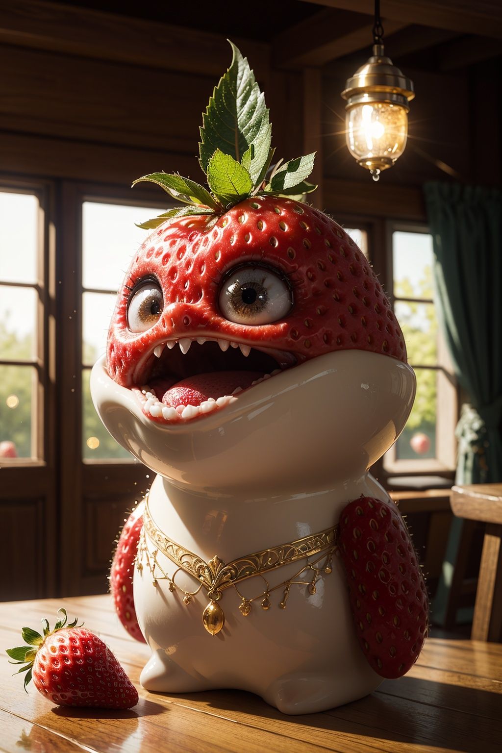 very cute appealing anthropomorphic strawberry,  looking at the viewer,  big grin on Tensor.Art
