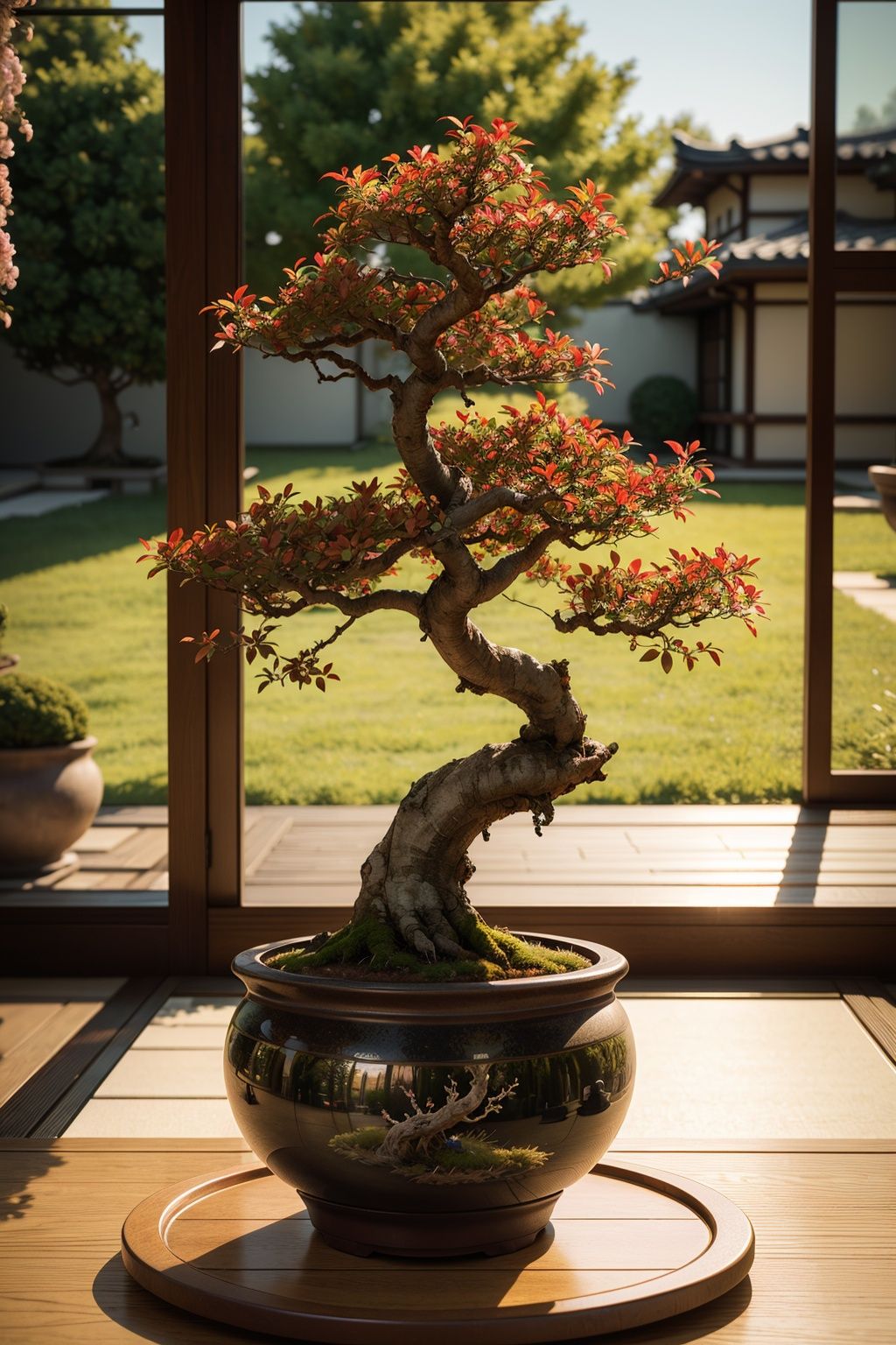 Hyper realistic and hyper detailed photograph of the best japanese red-mapple bonsai tree,  masterpiece,  award winning on...