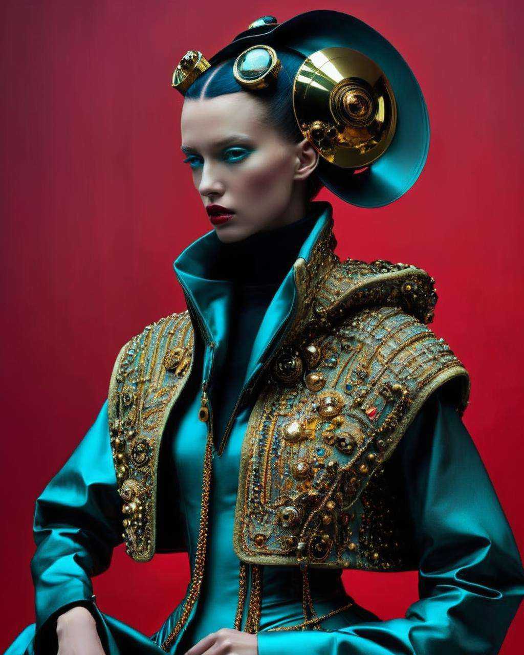 weird fashion,  fashion photography ,  inspired by classical paintings and cyberpunk on Tensor.Art