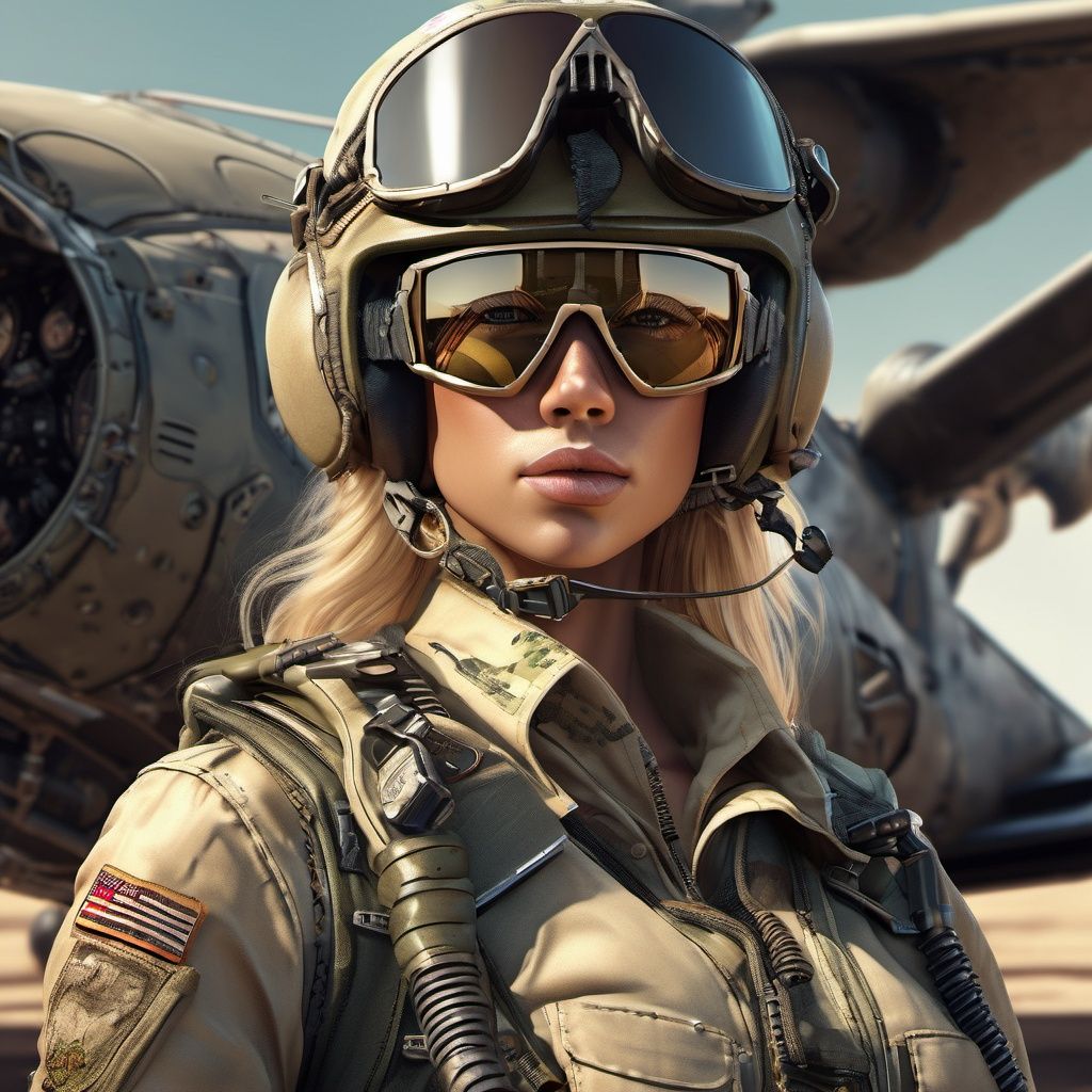Closeup Young blond army pilot in lingerie,  weapons, helmet, aircraft, combat, sunglasses, trending on artstation, sharp focus, studio photo, intricate details, highly detailed, by greg rutkowski