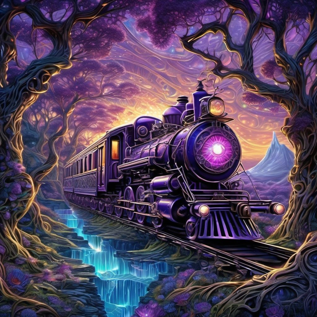 Art by  Dan Mumford
Josephine Wall
"imagine a bioluminescent purple glowing the cheshire cat as a train in ethereal enchanted wonderland, soft lighting, sharp focus,  paint drops, rough edges, trending on artstation, studio photo, intricate details, highly detailed"
luminism, ultra  highly detailed, 32 k, 
Fantastic Realism complex background, dynamic lighting, lights, digital painting, intricated pose, highly detailed intricated, Broken Glass effect, no background, stunning, something that even doesn't exist, mythical being, energy, molecular, textures, iridescent and luminescent scales, breathtaking beauty, pure perfection, divine presence, unforgettable, impressive, breathtaking beauty, Volumetric light, auras, rays, vivid colors reflects



















