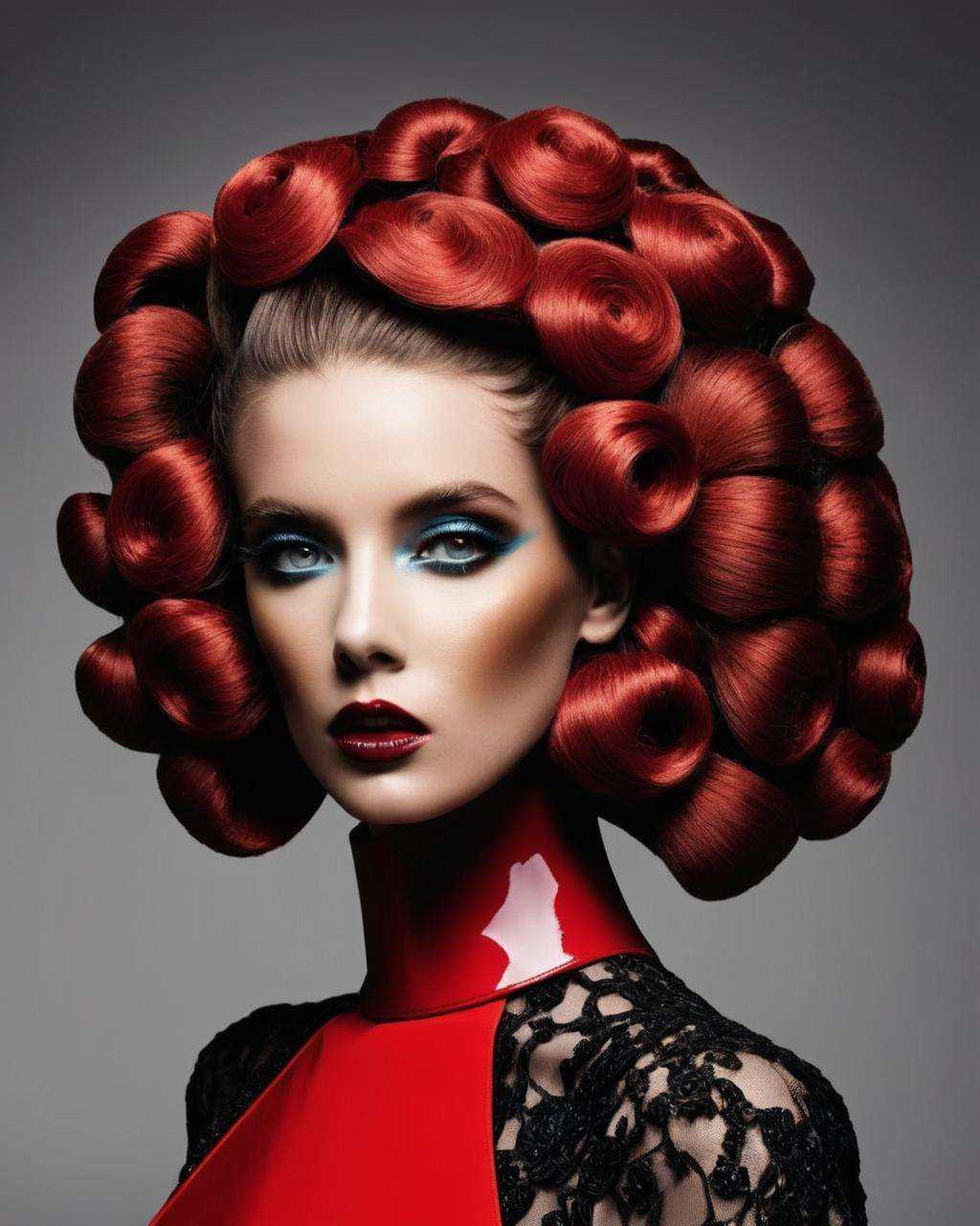 crazy alternate hairstyle,  fashion photography,  hairstyle inspired by Oscar Murillo and Ridley Scott on Tensor.Art