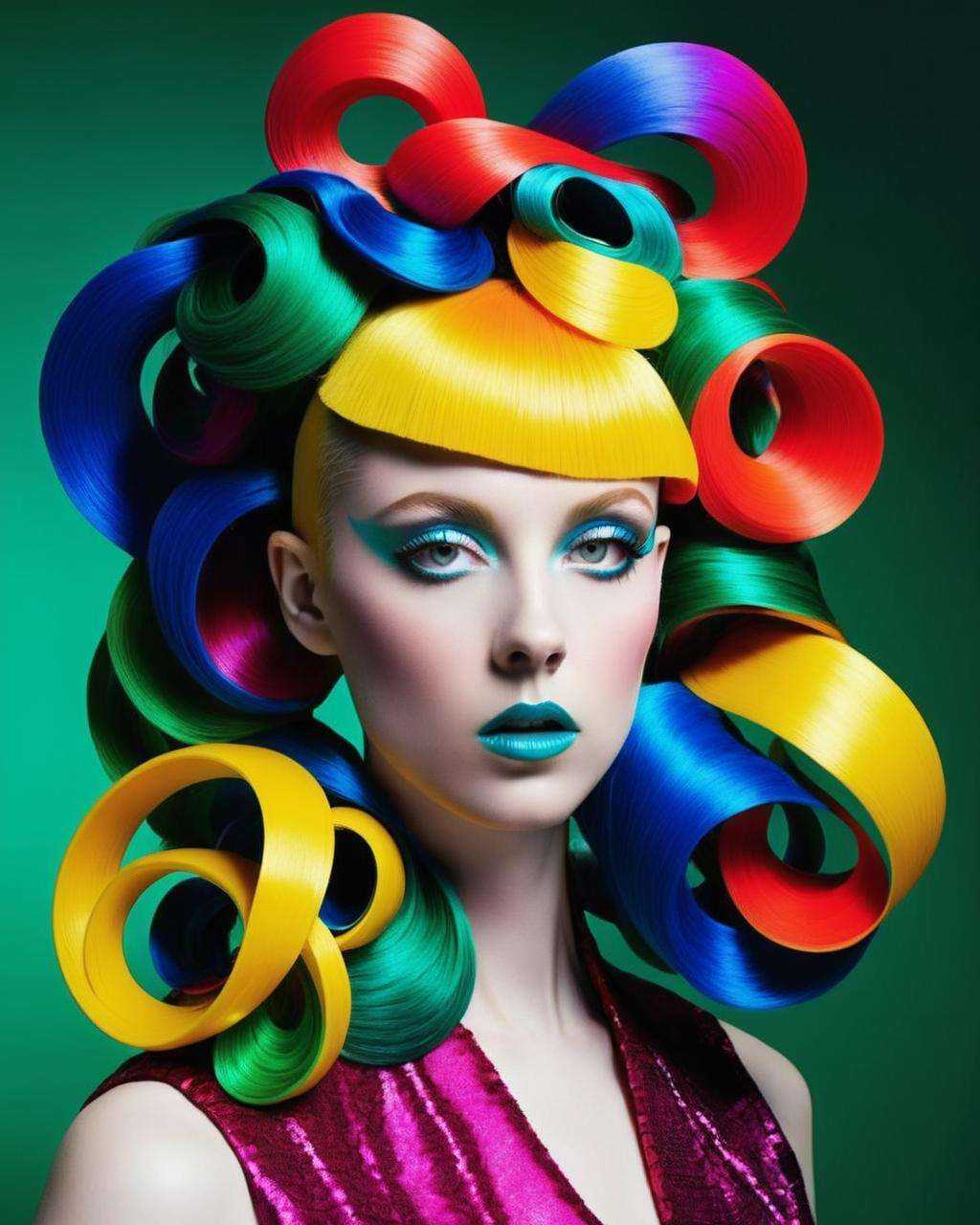 crazy alternate hairstyle,  fashion photography,  hairstyle inspired by Shara Hughes and Philip K. Dick on Tensor.Art