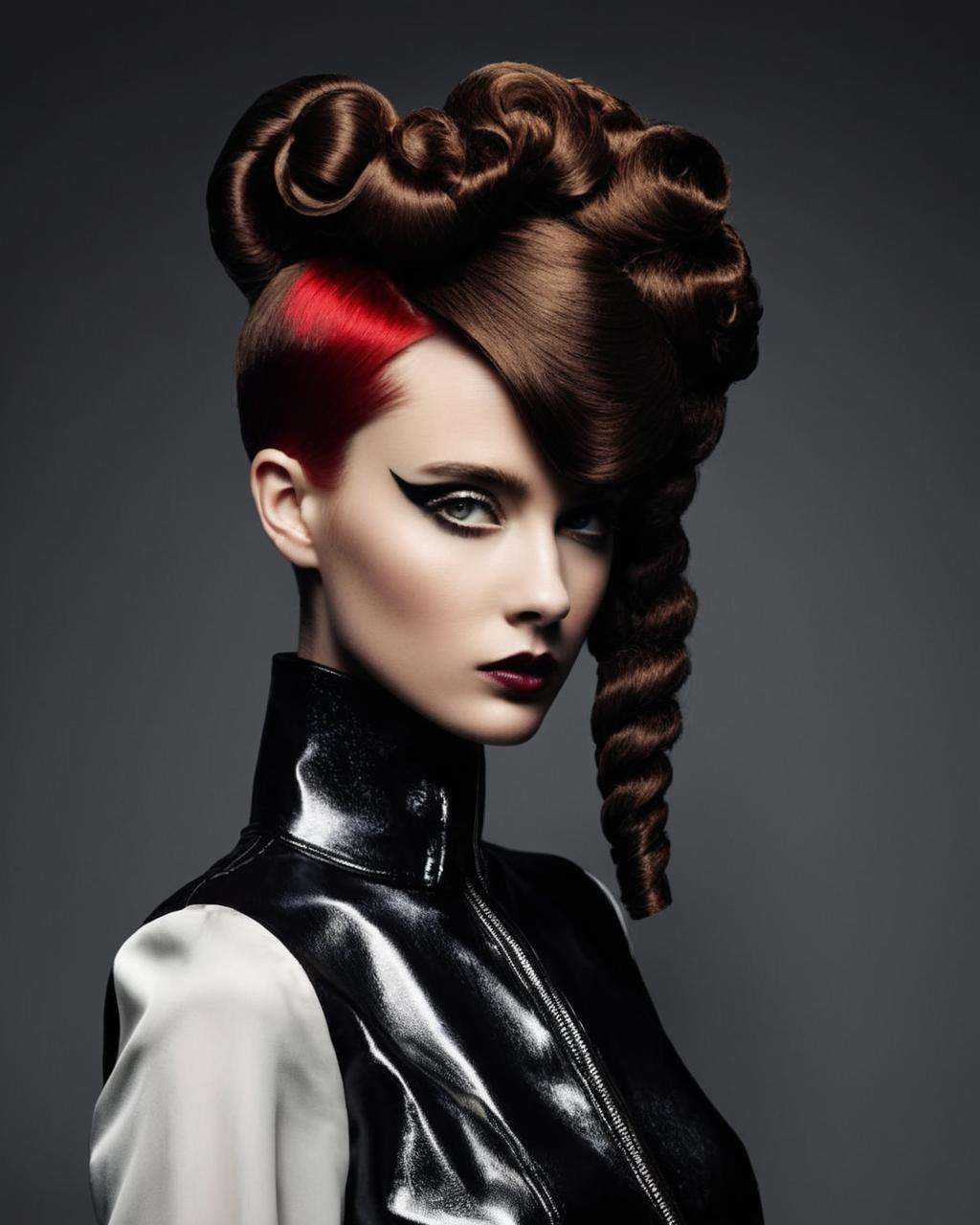 crazy alternate hairstyle,  fashion photography,  hairstyle inspired by Avery Singer and David Fincher on Tensor.Art