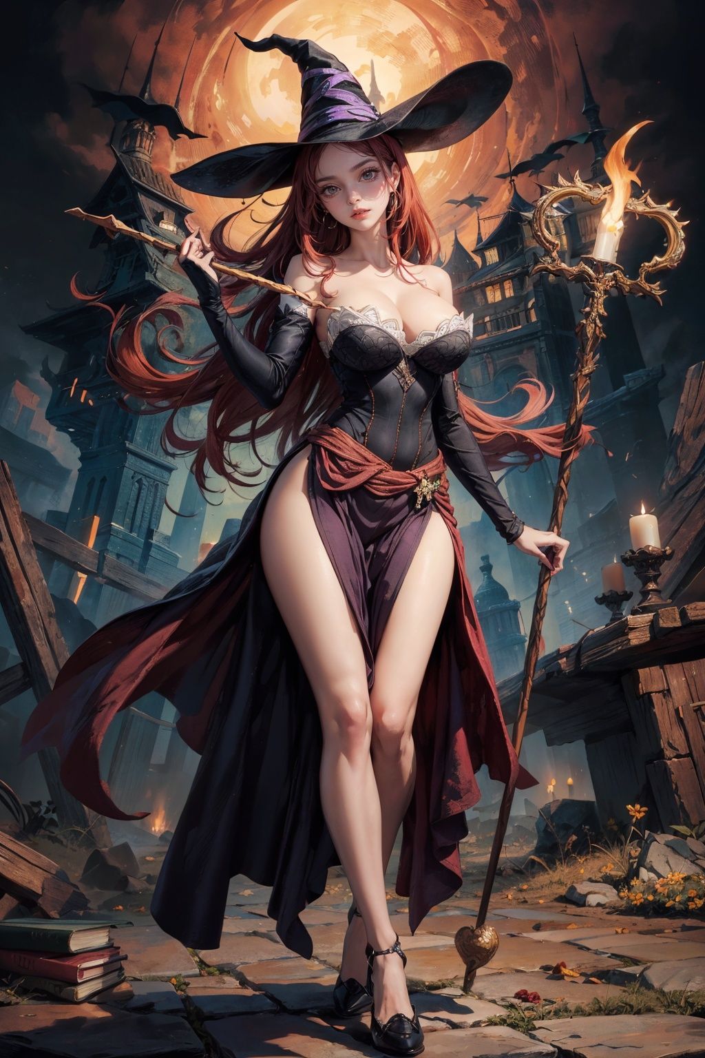 sorceress_dragonscrown_aiwaifu,  witch_hat,  red_hair on Tensor.Art