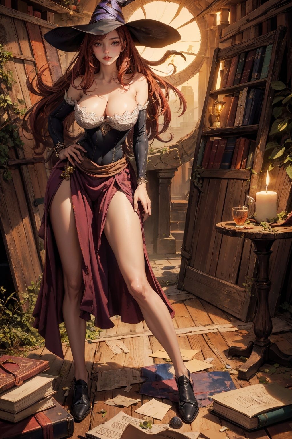 sorceress_dragonscrown_aiwaifu,  witch_hat,  red_hair on Tensor.Art