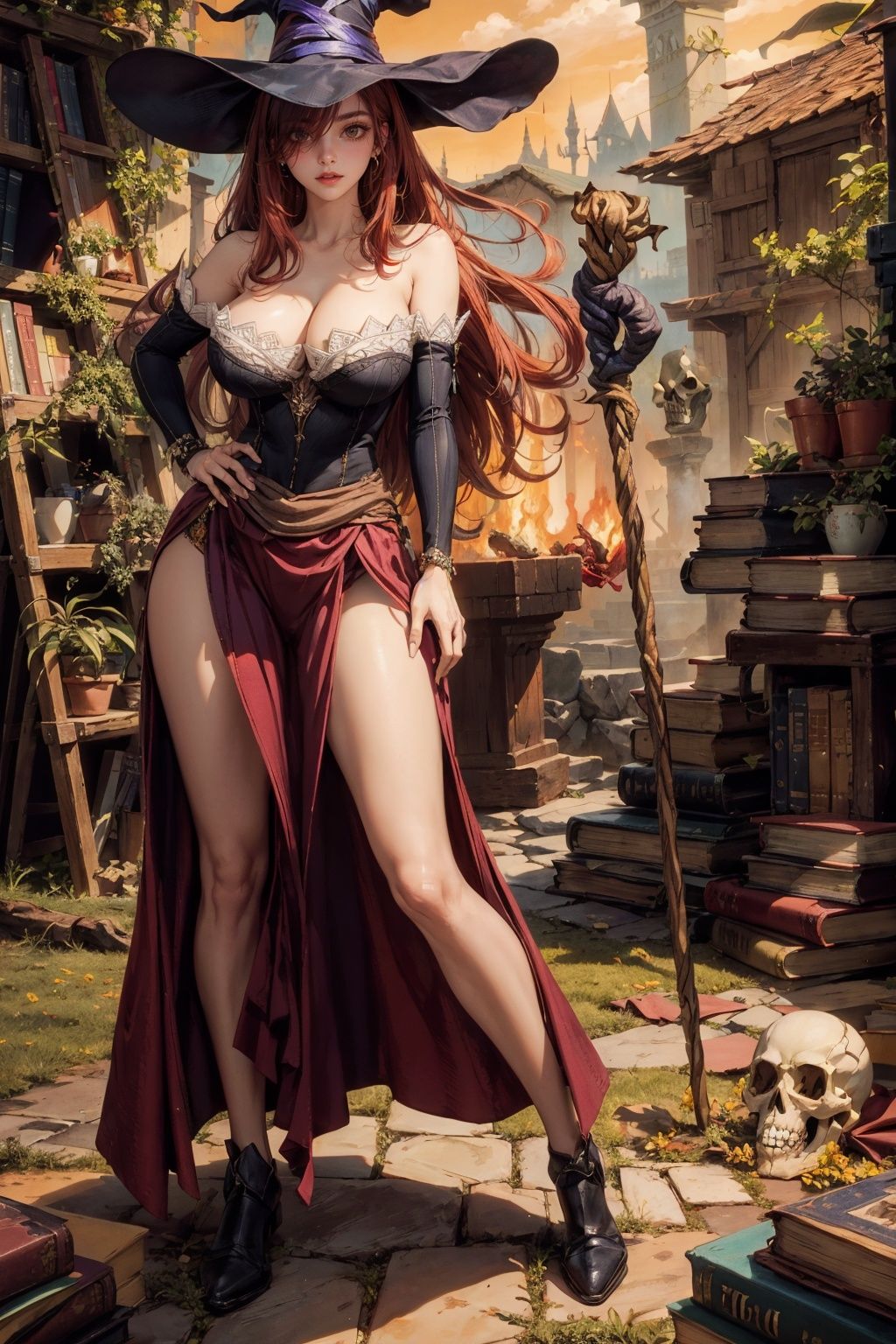 sorceress_dragonscrown_aiwaifu,  witch_hat,  red_hair on Tensor.Art