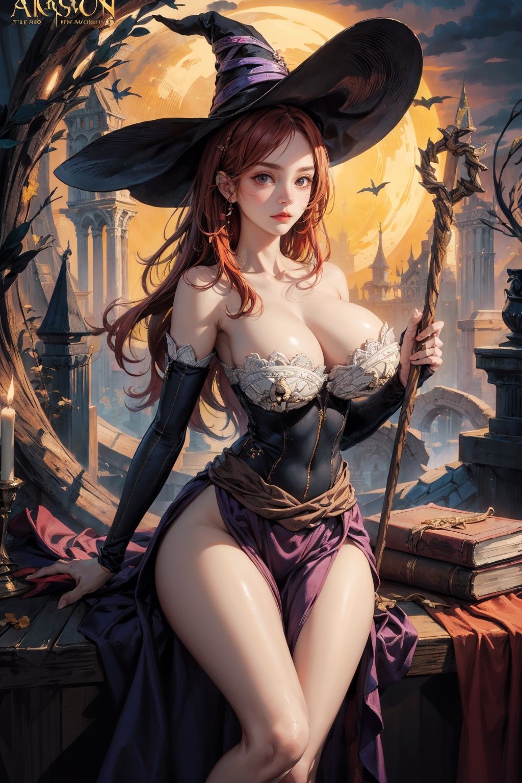 sorceress_dragonscrown_aiwaifu,  witch_hat,  red_hair on Tensor.Art