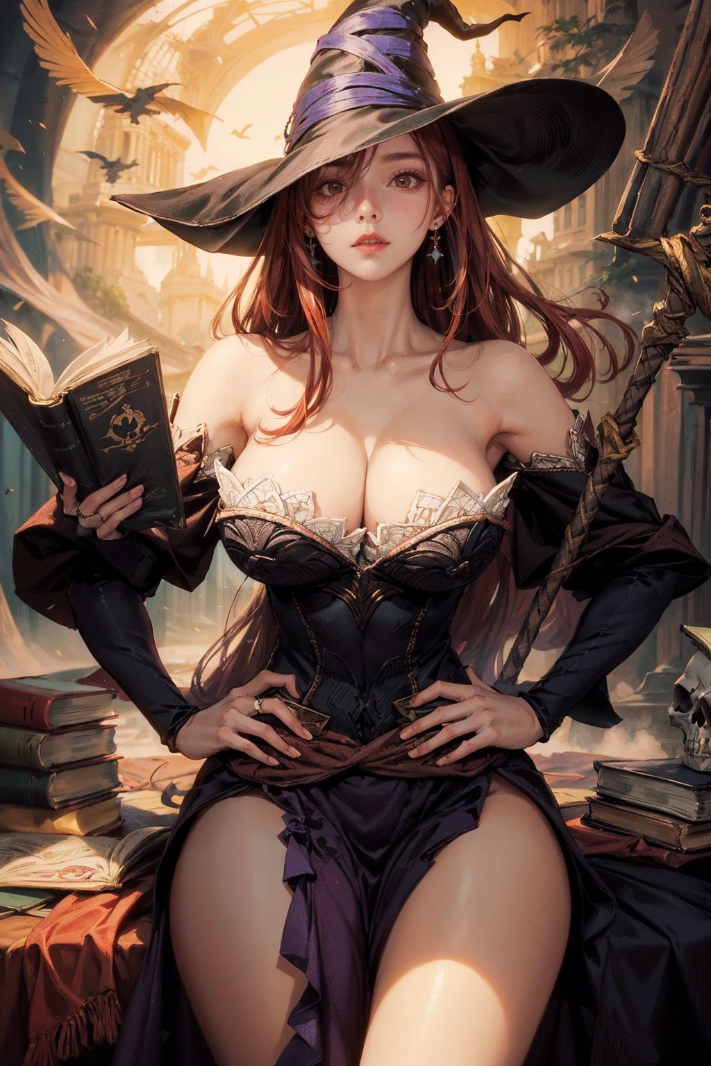 sorceress_dragonscrown_aiwaifu,  witch_hat,  red_hair on Tensor.Art