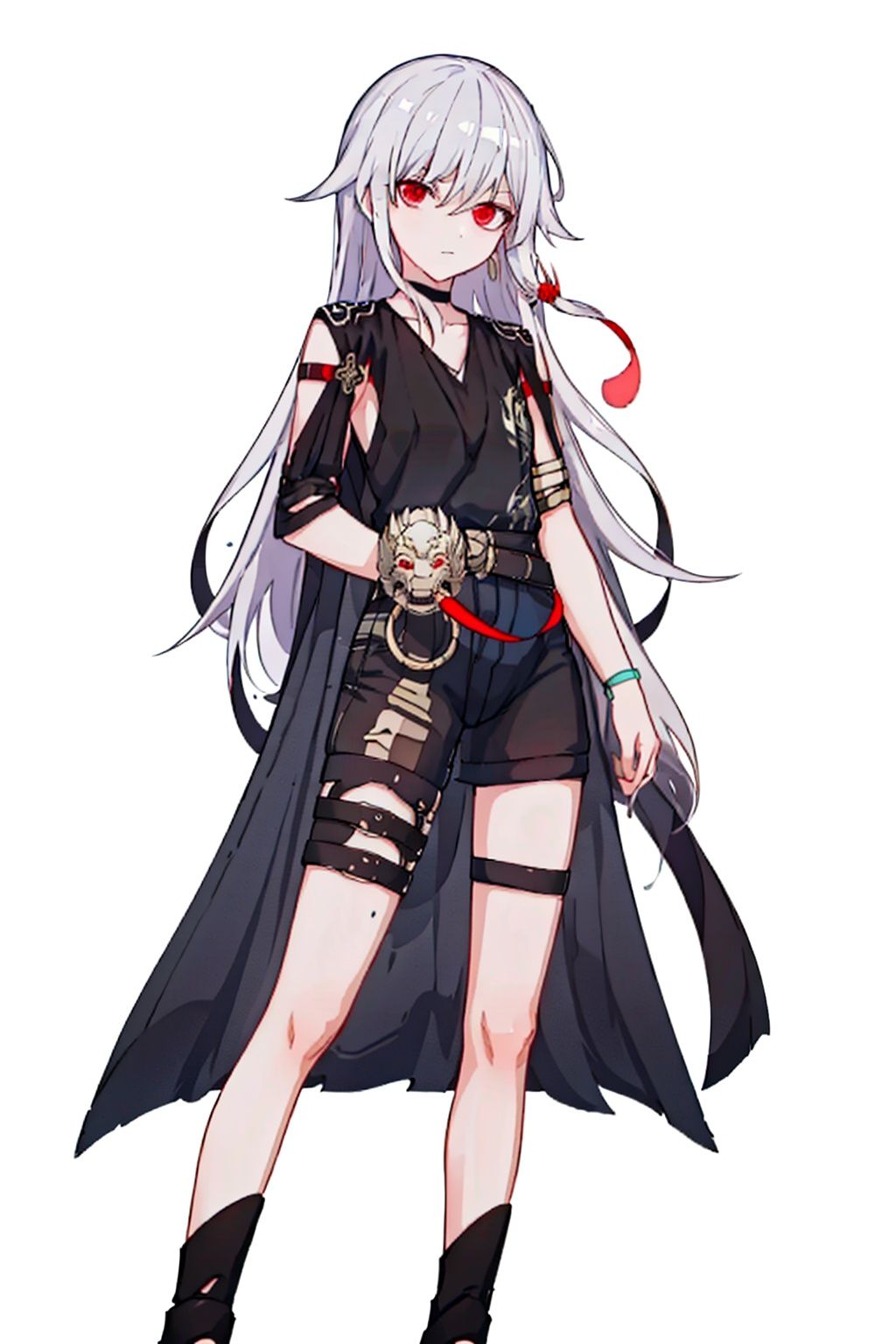 (masterpiece:1.3), (the best quality:1.2), (super fine illustrations:1.2), (Masterpiece), high quality, high detail,((white background:1.2)), looking at viewer, (SOLO:1.4),outline,,simple background,  multicolored hair, white hair, red eyes, hair between eyes, fu hua, long hair, hair ornament
