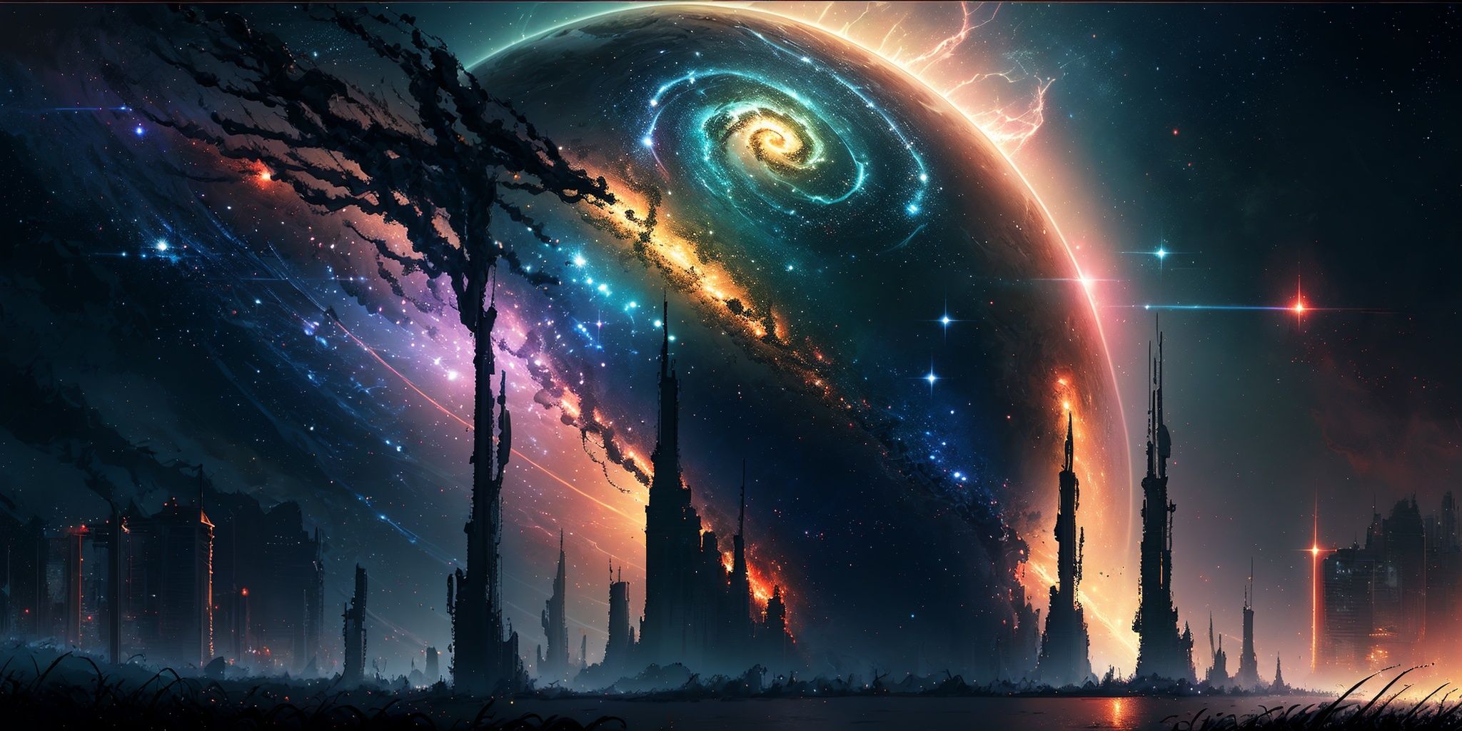 (((masterpiece,best quality))),((good structure,Good composition,good atomy)), ((clear, original,beautiful)),  outdoors,Universe, Mystery, Fantasy, Interstellar, Planet, Nebula, dark,  