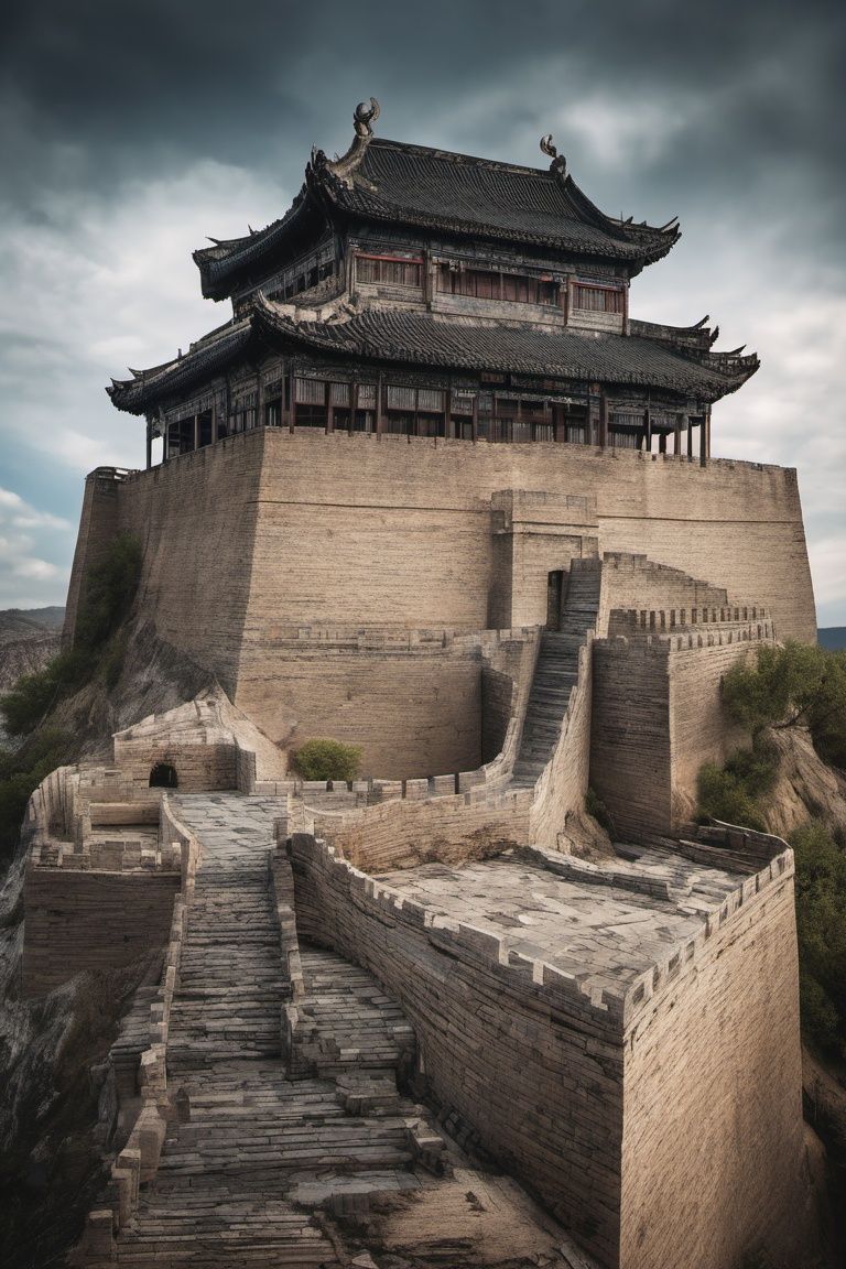 Chinese fort in wither when the son is rising ,full body, real life,ultra-realistic,