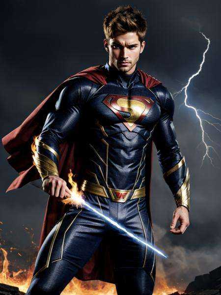 male superhero with magical abilities,  conjuring elements like fire and lightning,  emanating an aura of mystique. on Ten...