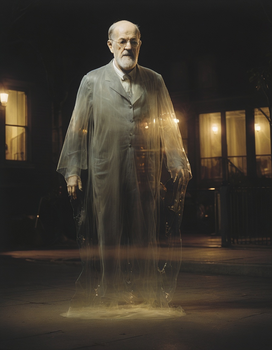 a photo of transparent ghost sigmund freud at night on Tensor.Art