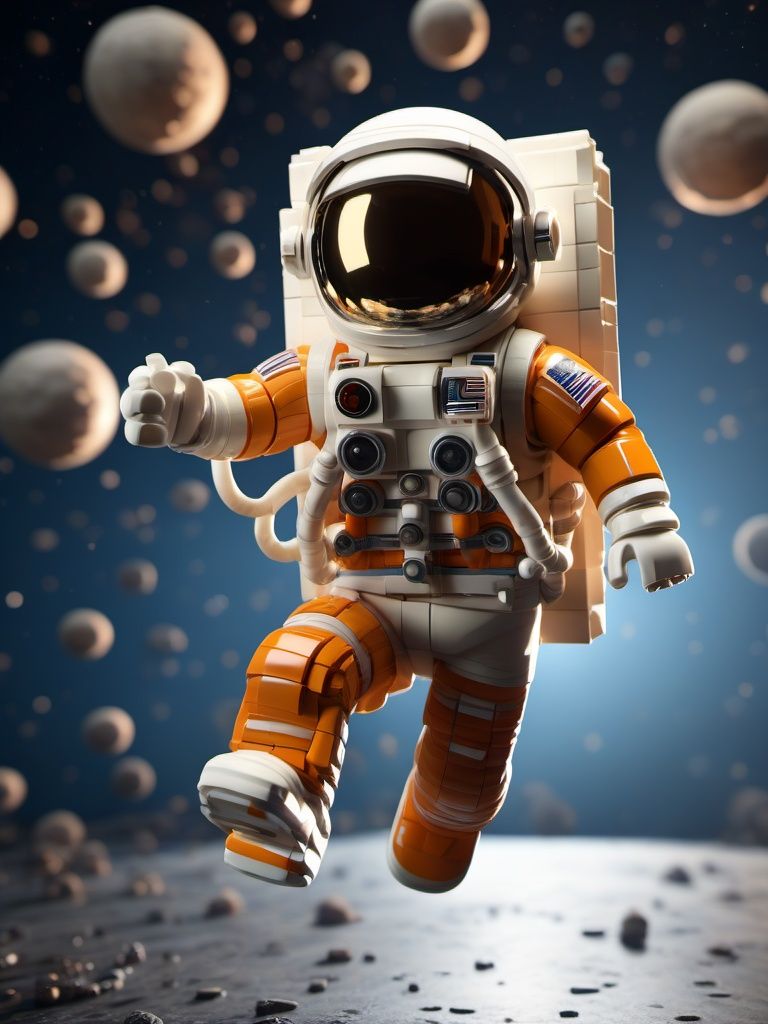 BJ_Lego_bricks,solo,blurry,helmet,floating,science_fiction,spacesuit,astronaut,jetpack,(science_fiction:1.2),spacecraft,debris,3D Model,8k,highly detailed,hdr,realistic,high definition,<lora:Lego_World_SDXL_v2:0.7>,