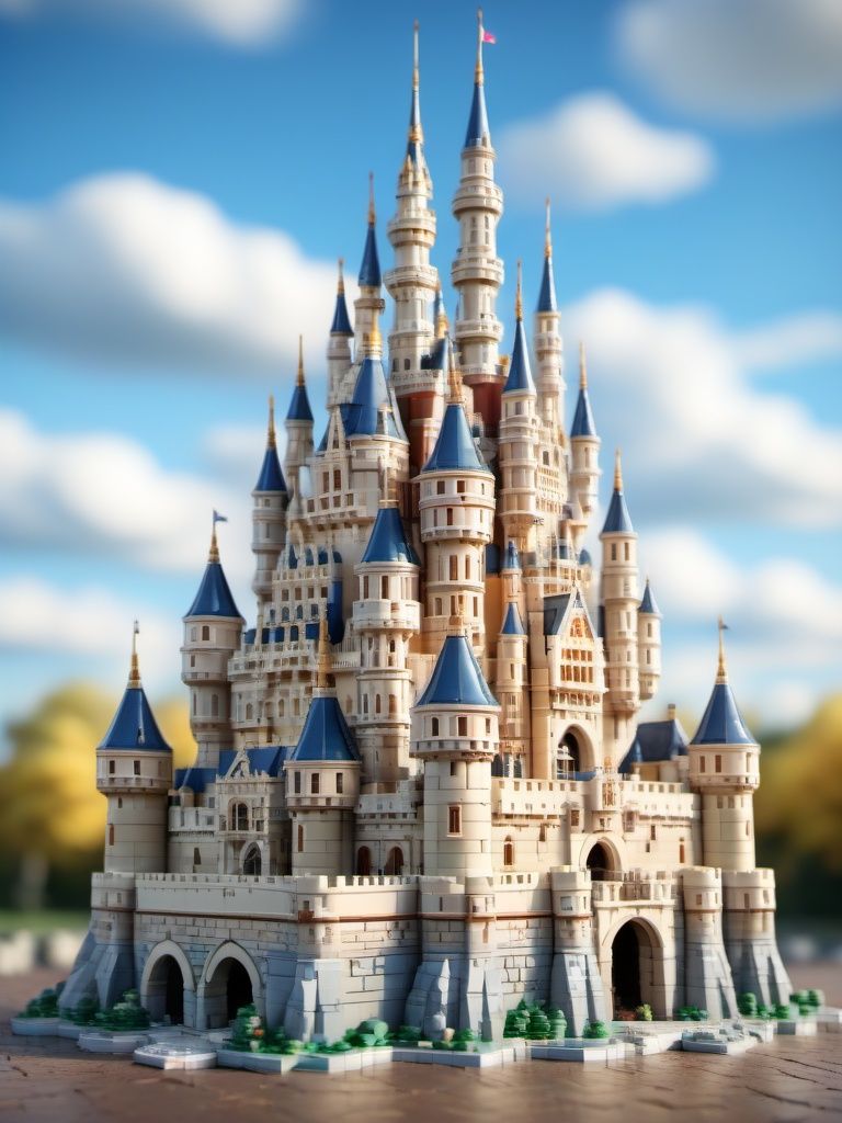 BJ_Lego_bricks,outdoors,sky,day,cloud,blurry,blue_sky,no_humans,building,scenery,castle,tower,3D Model,8k,highly detailed,hdr,realistic,high definition,<lora:Lego_World_SDXL_v2:0.7>,