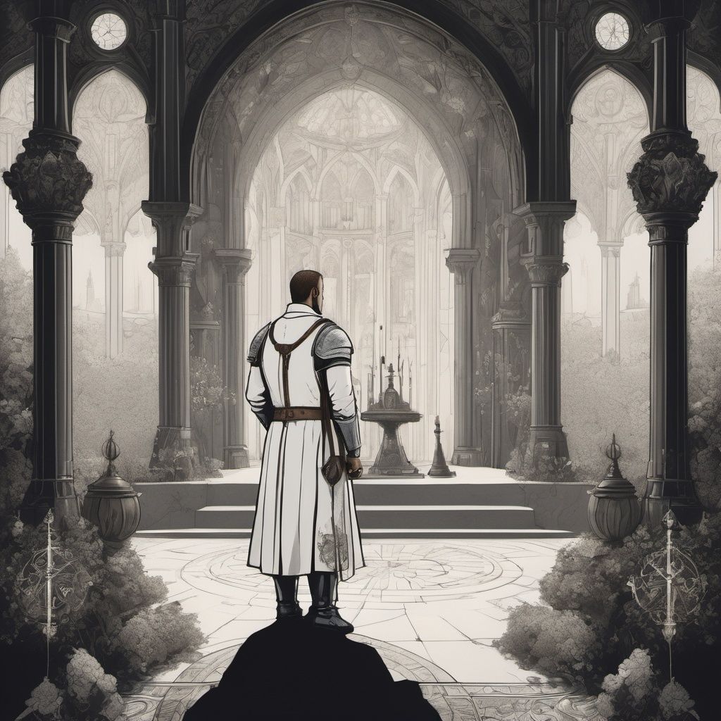a steampunk knight Templar kneeling,  praying at an altar,  intricate on Tensor.Art