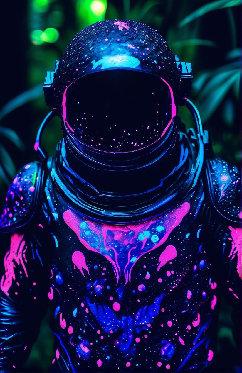 Astronaut with blacklight makeup in a jungle,  intricate,  vibrant colors on Tensor.Art