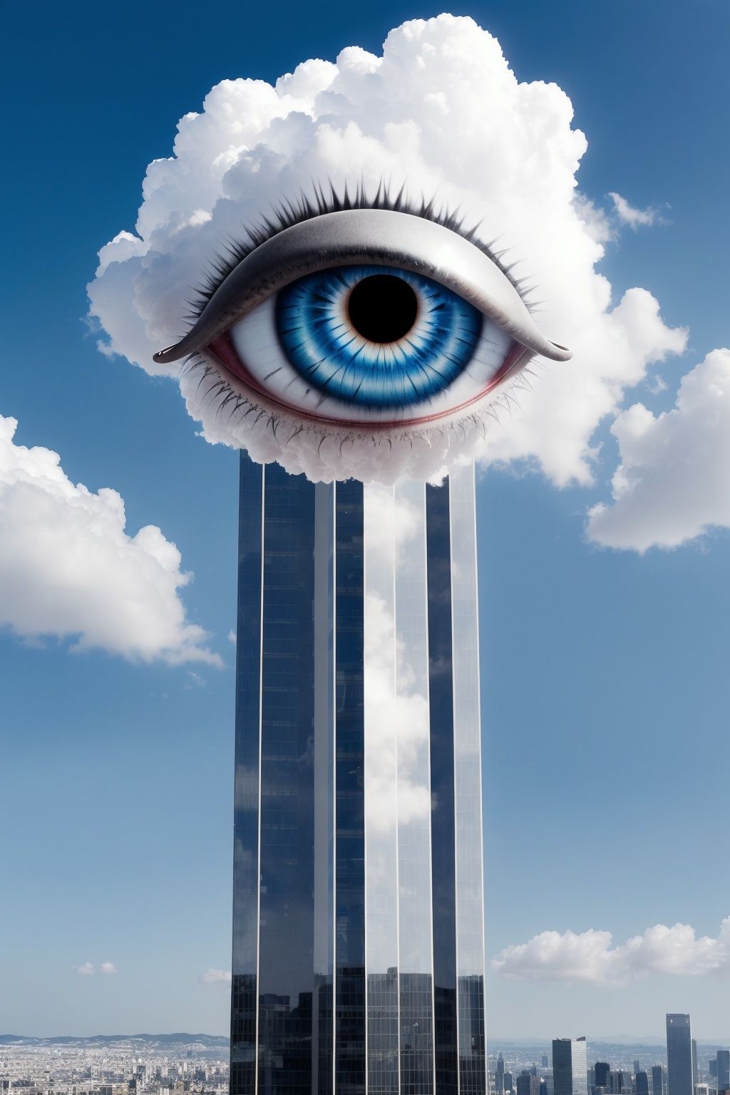 <lora:eye3-000002:1>,realistic,no human,cloud with blue ceyes,city,skyscraper,