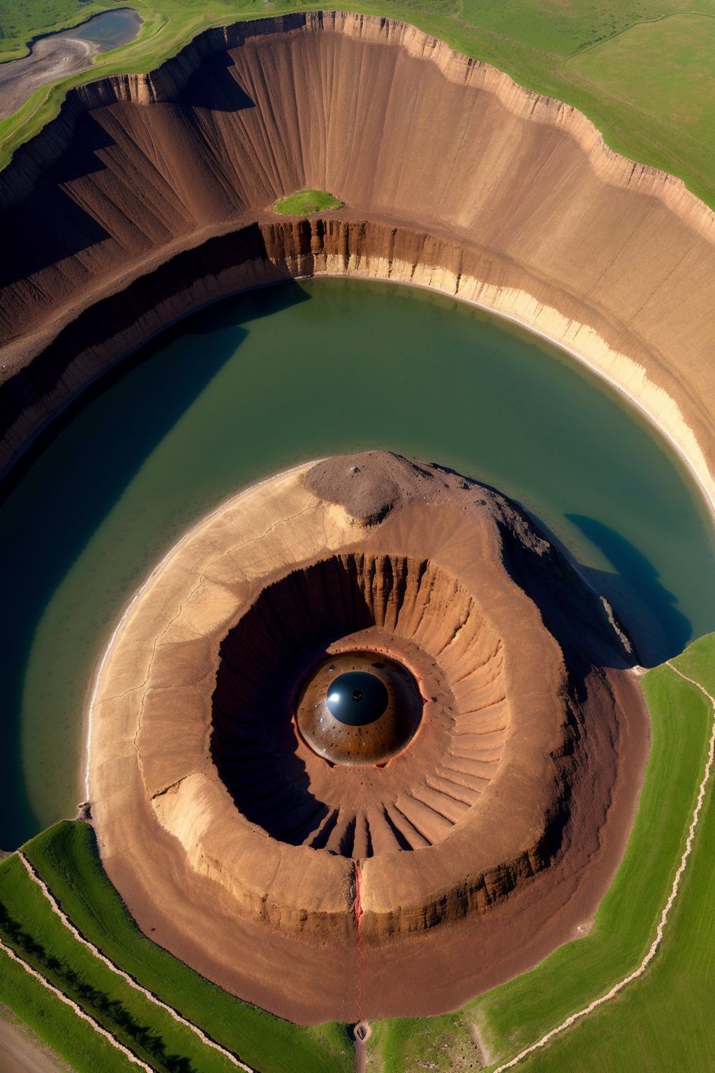 <lora:eye3-000002:1>,realistic,no human,Volcano crater with red ceyes, from the air