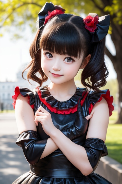 A bright sunny day photo of YUIMETAL (Yui Mizuno) from BABYMETAL,  speaking,  age 9 on Tensor.Art