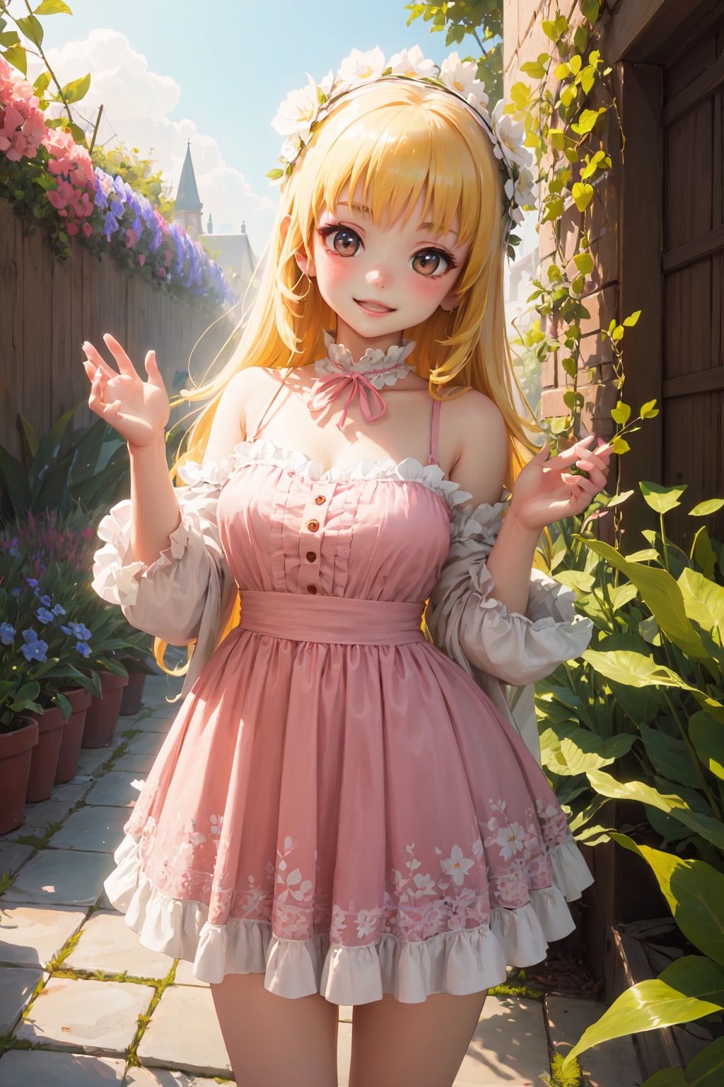 (hyper detailed),  Style - Lovely and Cute Background - The character is surrounded by a charming and vibrant garden fille...