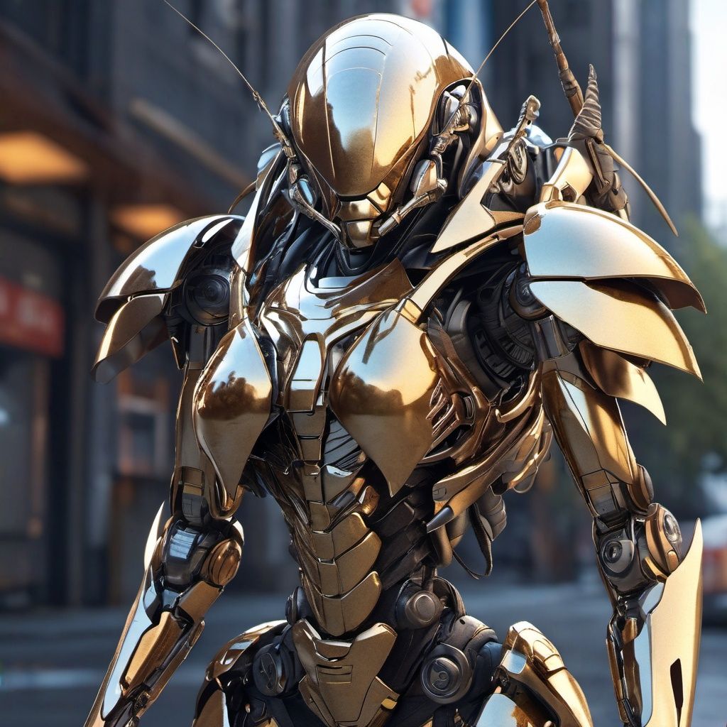 Angry Agile female cockroach mecha robo soldier character, anthropomorphic figure, wearing futuristic soldier armor and weapons, reflection mapping, realistic figure, hyperdetailed, cinematic lighting photography, 32k uhd with a golden staff, roaring By: panchovilla,mecha
