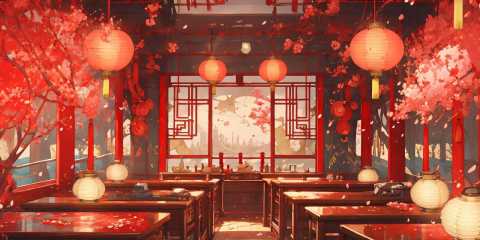 (masterpiece:1.2), best quality,PIXIV,cozy animation scenes,scenery, lantern, no humans, table, east asian architecture, architecture, tree, chinese text, petals, lattice, water, boat, watercraft, indoors, paper lantern, window, lamp <lora:cozy animation scenes_20230824111332-000018:1>