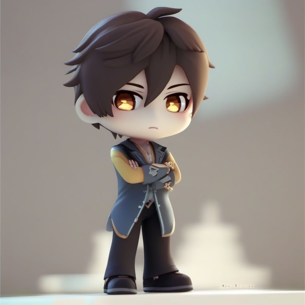 zhongli, 1boy, male focus,3D,chibi