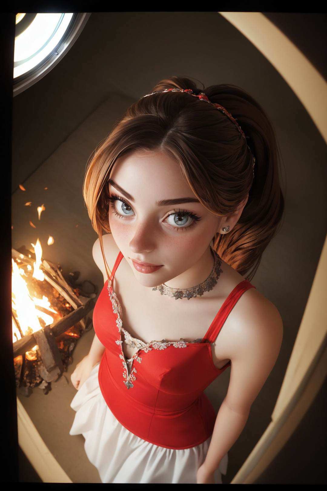 photo of CandelaGallo wearing makeup,  she is wearing china dress,  she is wearing pentacle on Tensor.Art