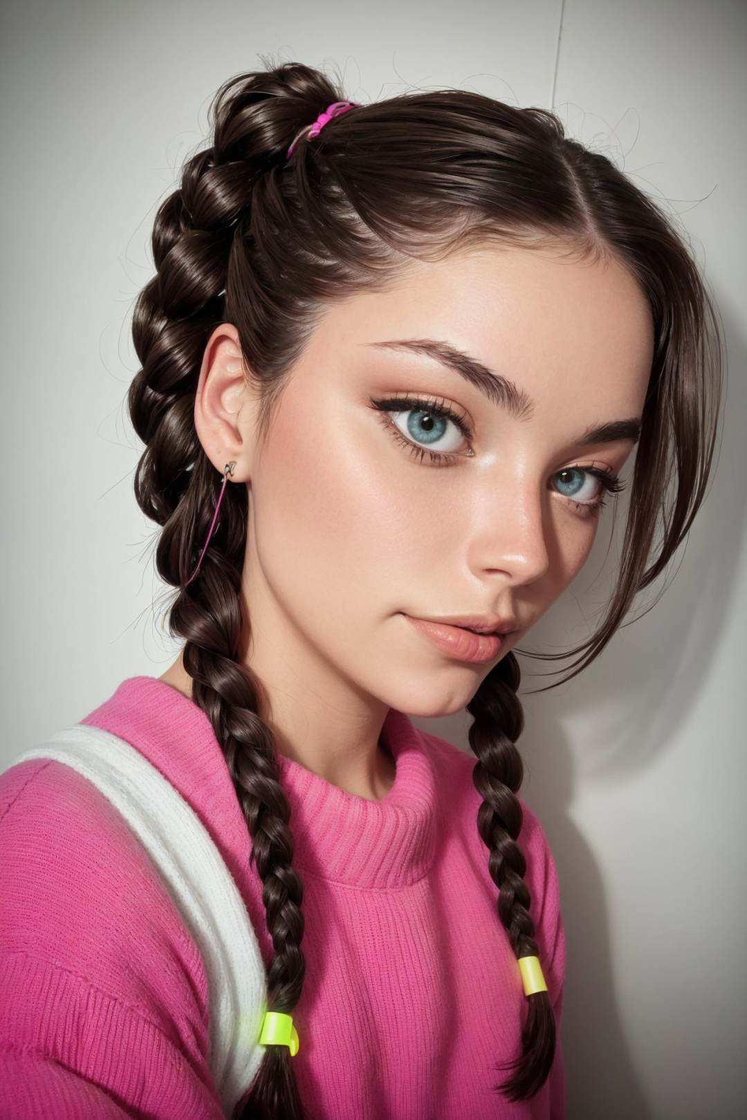 photo of CandelaGallo wearing makeup,  she is wearing aran sweater ,  she is wearing buckle on Tensor.Art