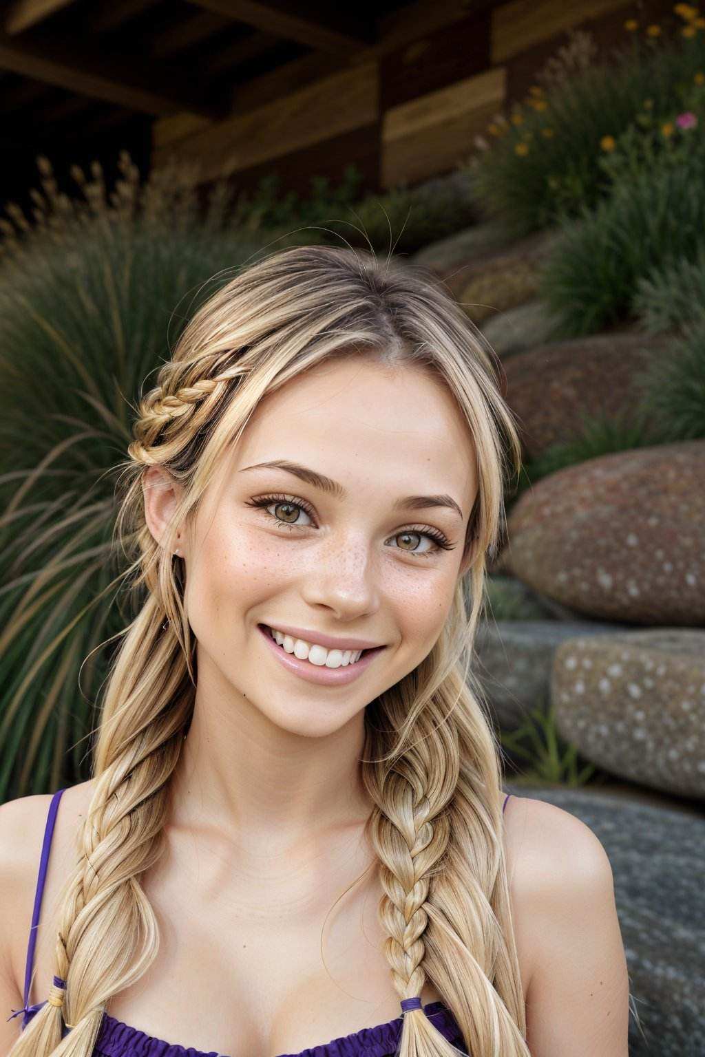headshot NatalieLevin,  focus on smiling face,  wearing a summer dress on Tensor.Art