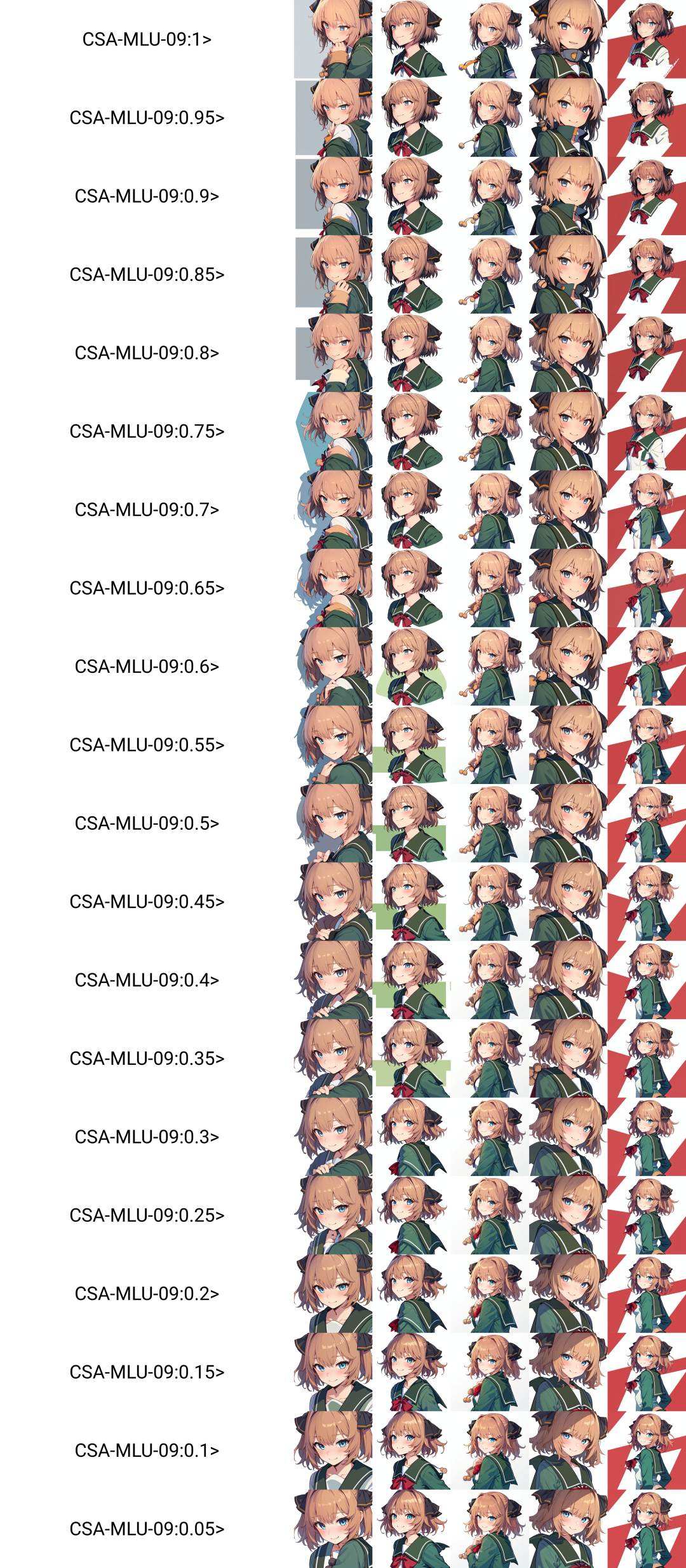 (masterpiece, best quality), ShizumaCSA,BREAK, 1girl, solo,BREAK,  HachijouKC, (black) hair ribbon, (red) neck ribbon, (long sleeves) serafuku, (green) jacket, (green) sailor collar, (green) pleated skirt, (white) socks, (pom pom) clothes, (black) loafers, blue eyes,BREAK,  oblique portrait, upper body shot, smile, blush, white background,BREAK,  <lora:CSA-MLU-09:1>, <lora:Hachijou:1>