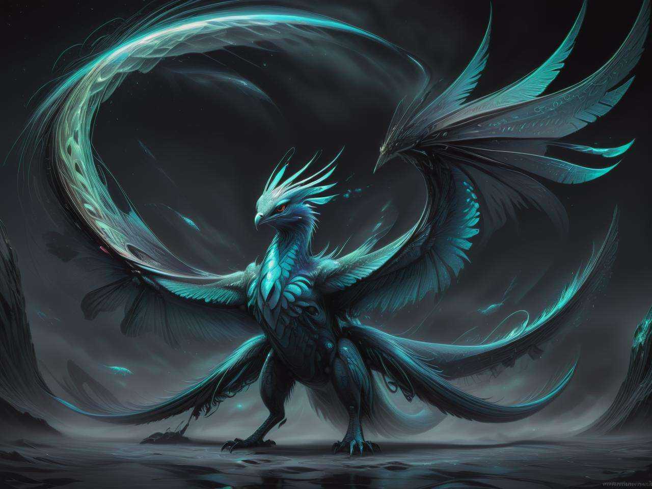 DonMWr41thXL Gigantic Roaming Networked Abstract Avian,  Digitigrade Appendages,  Multi-Tailed Curved-Tailed by DonMischo...